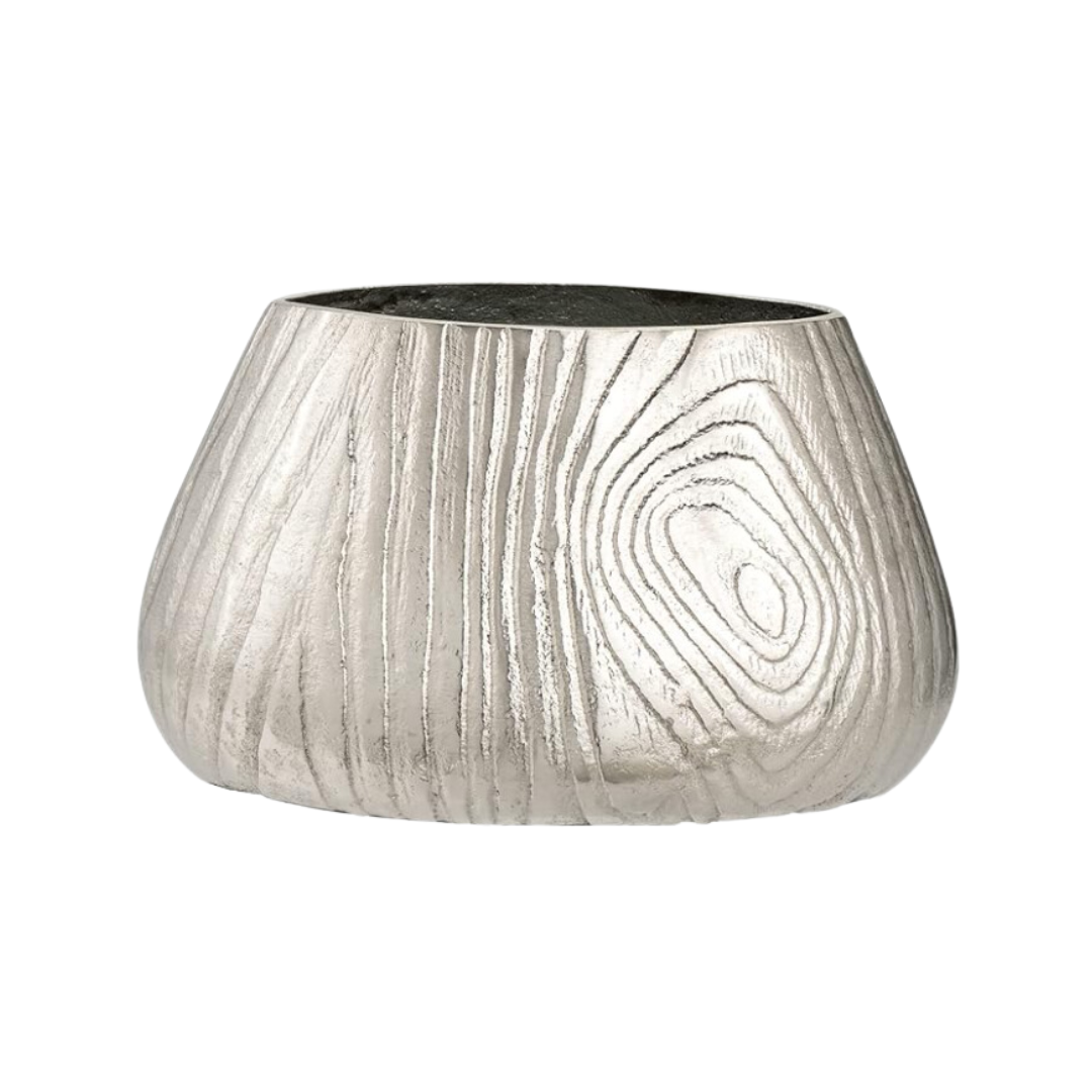 Small Silver Metal Vase with Bark Texture