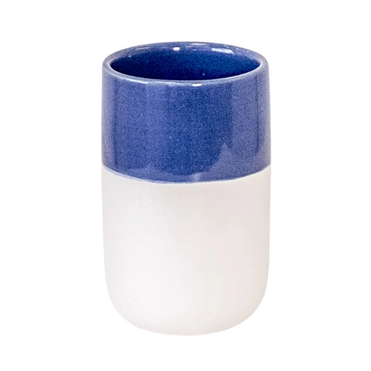 Beige and Blue Half Ceramic Vase