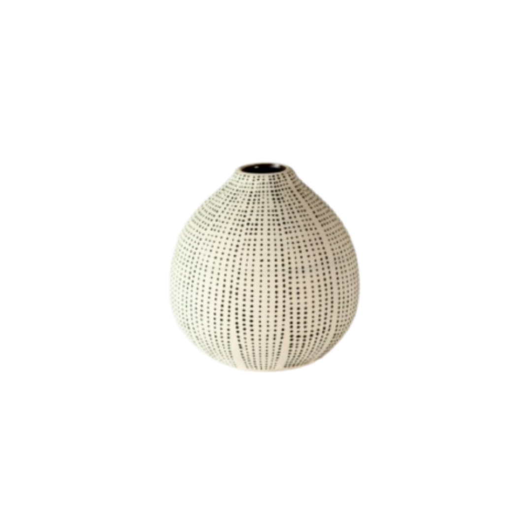 Small Stoneware  White Vase w/ Black Dots