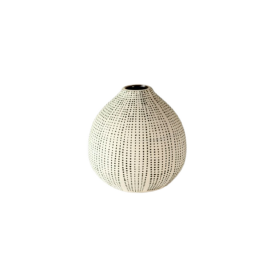 Small Stoneware  White Vase w/ Black Dots