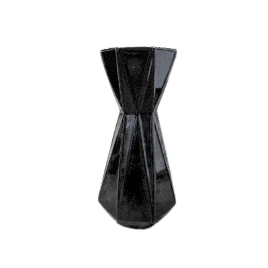Small  Ribbed Triangles Flare Black Vase