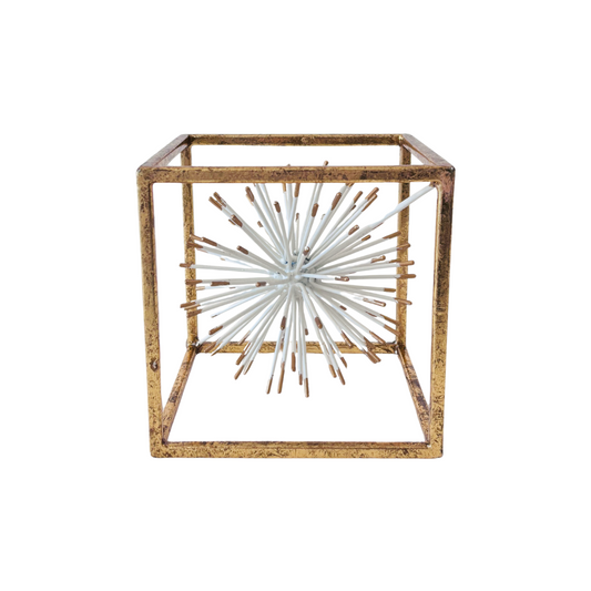 Gold Tone Cube with White Star 6"
