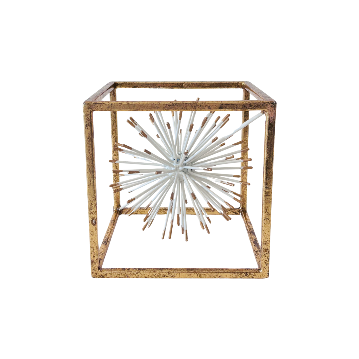 Gold Tone Cube with White Star 6"