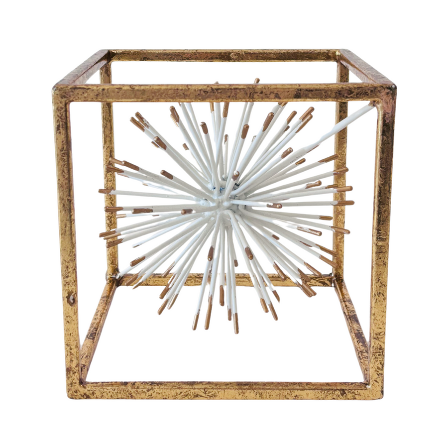 Gold Tone Cube with White Star 7"