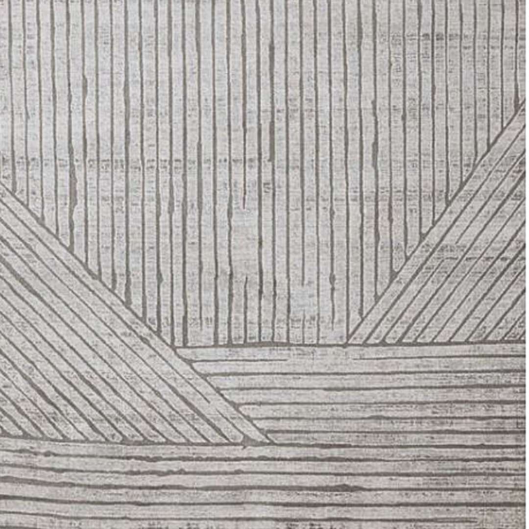 Hayden White With Brown Geometric Rug