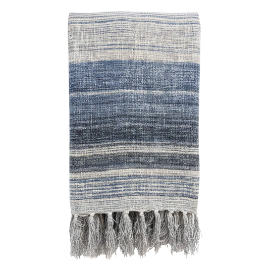 Blue & Cream Throw with Fringe