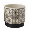 Pot - Planter Cream w/ Geometric Pattern and Brown Base