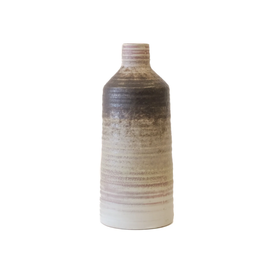 Stoneware Cream & Brown w/ Plum Vase