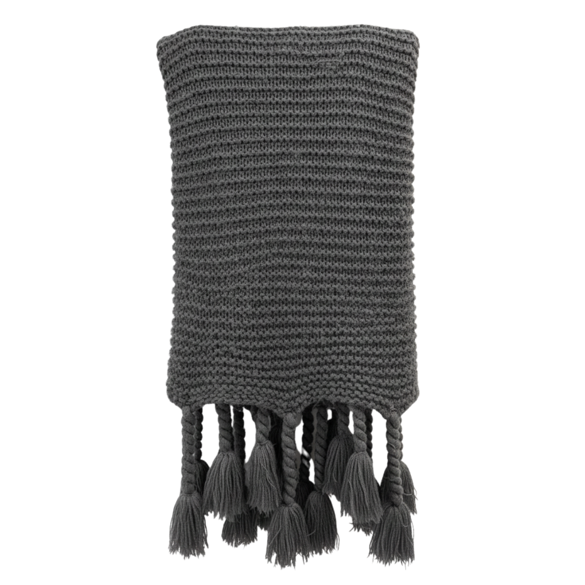 Nuba Grey Knit Throw with Tassels