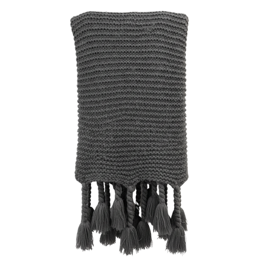 Nuba Grey Knit Throw with Tassels