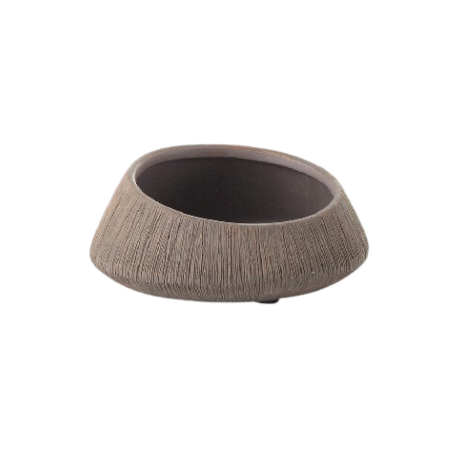 Medium Brown Ceramic Vase w/Textured Lines