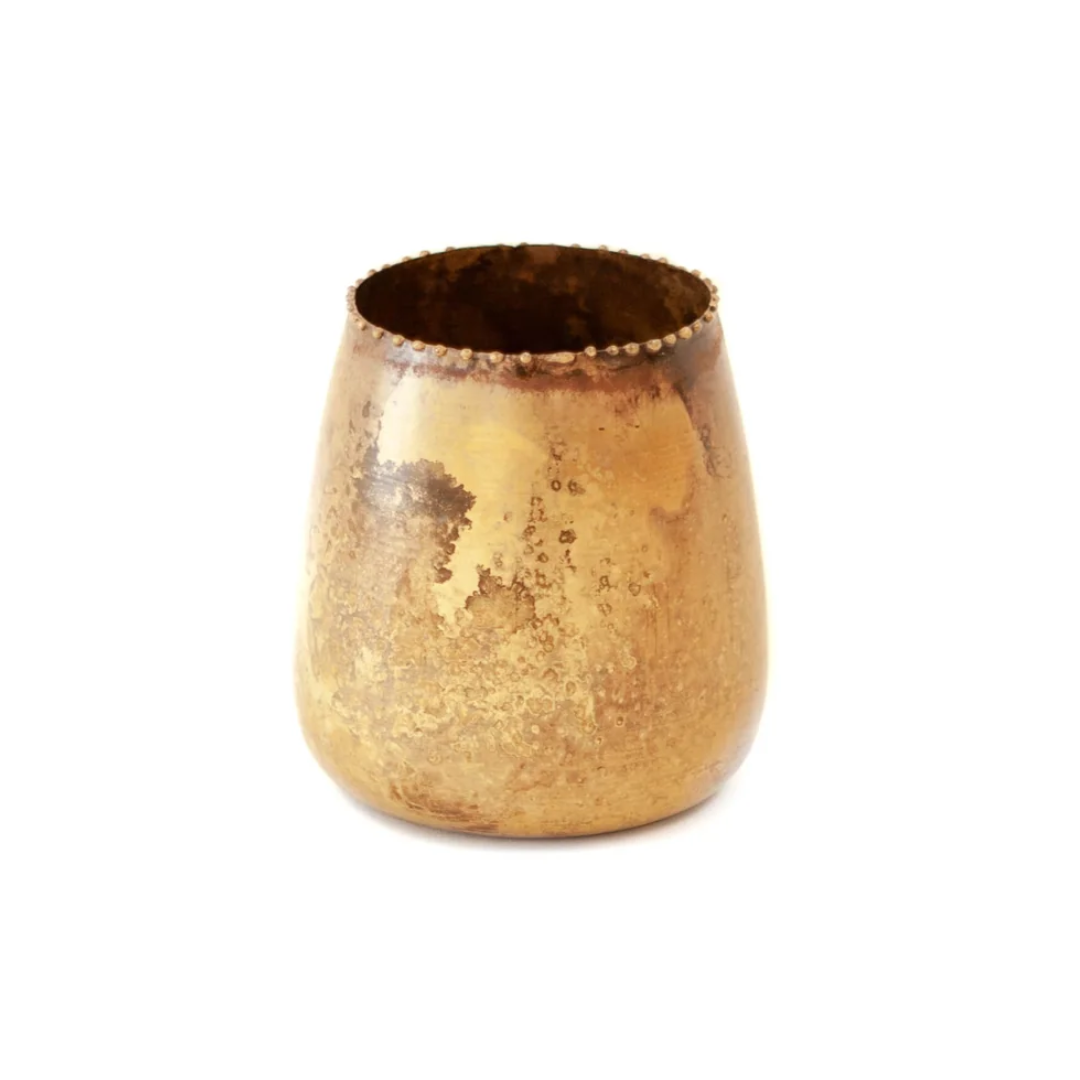 Small Metal Brass Vase with Textured Dots