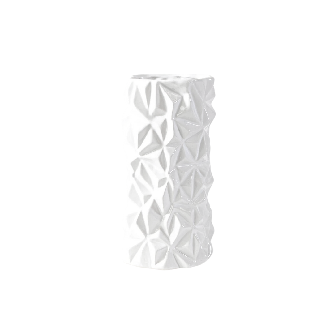 Tall White Ceramic Crumple Vase