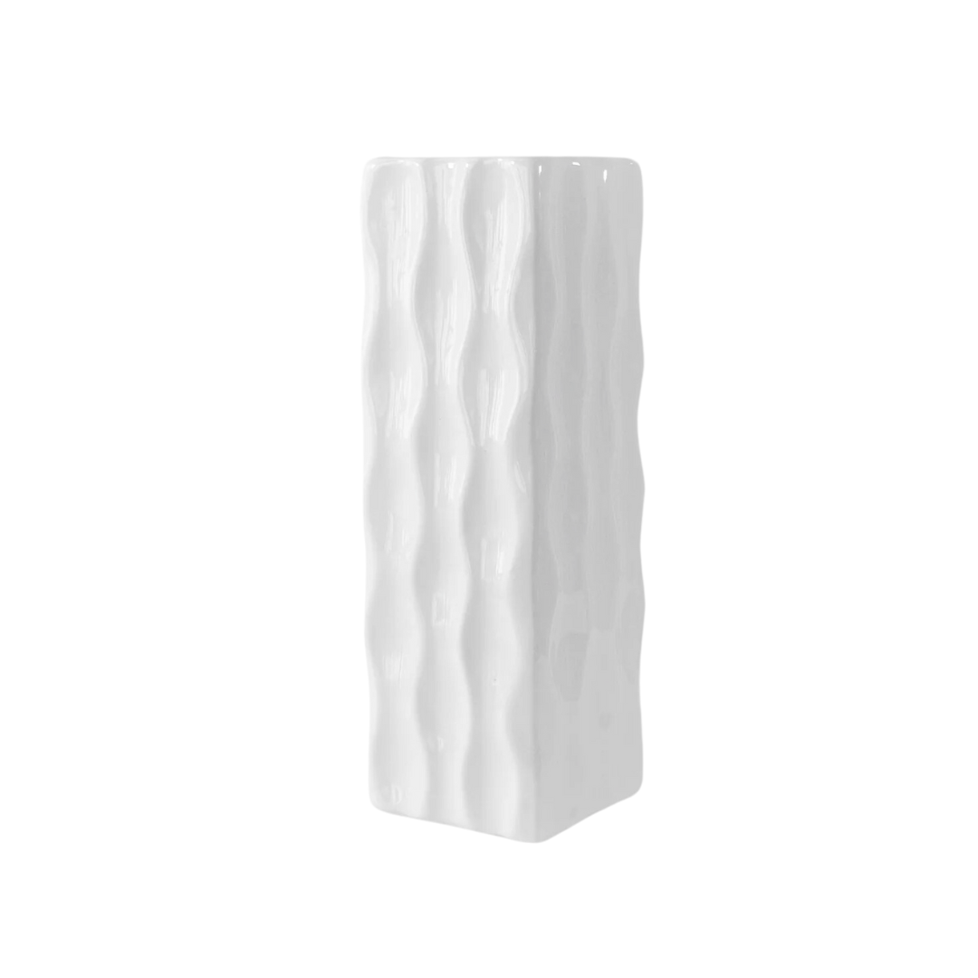 Tall Square White Divot Wave Vase