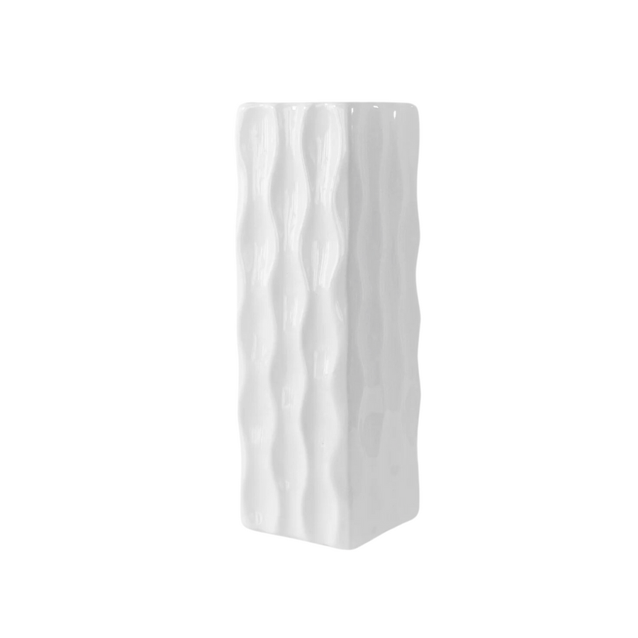 Tall Square White Divot Wave Vase