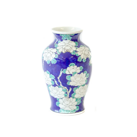Japanese Porcelain Vase Blue w/White Flowers