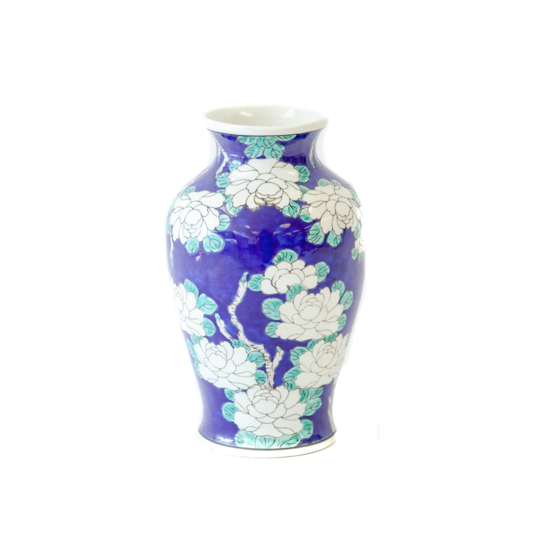 Japanese Porcelain Vase Blue w/White Flowers