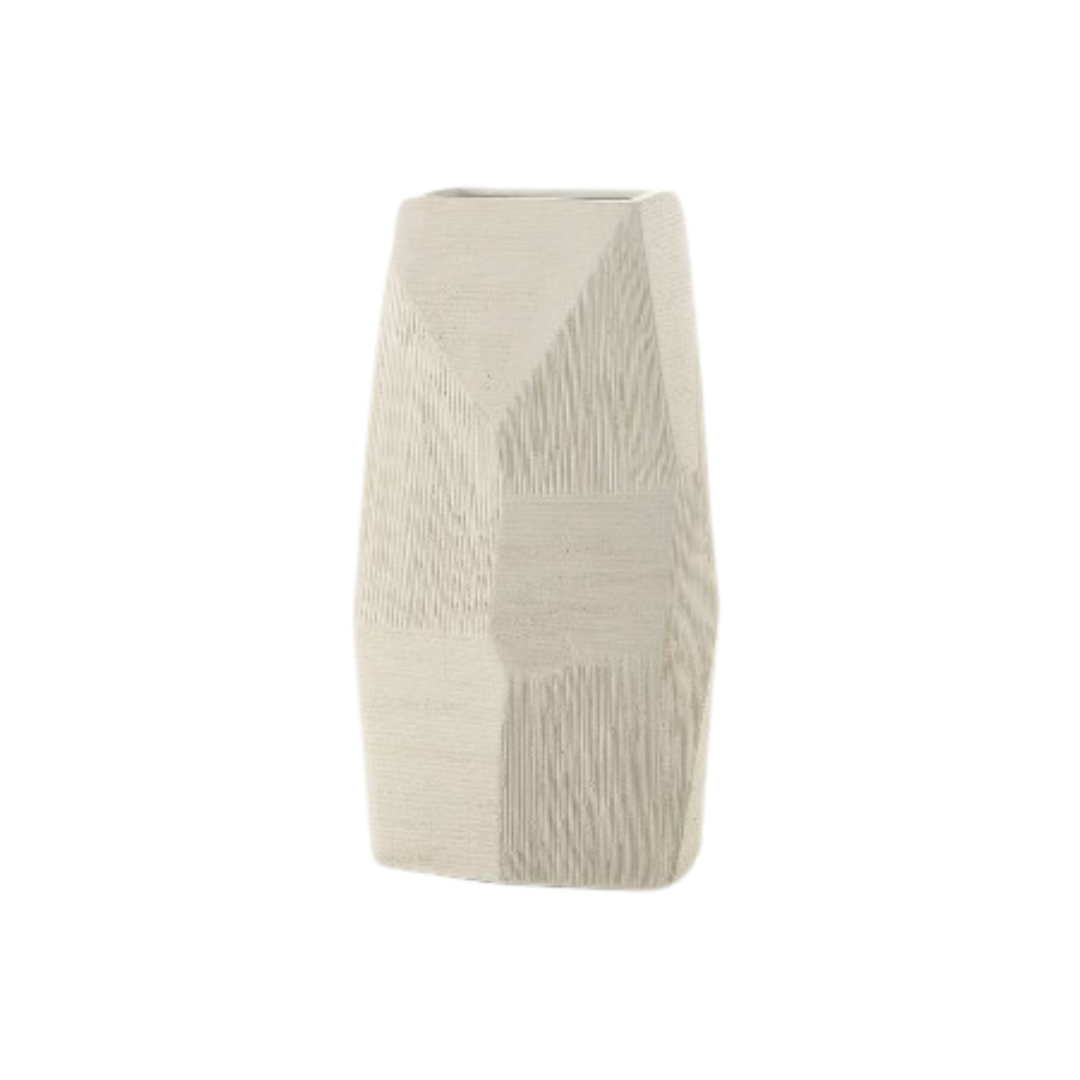 Cream Ceramic Vase with Textured Lines