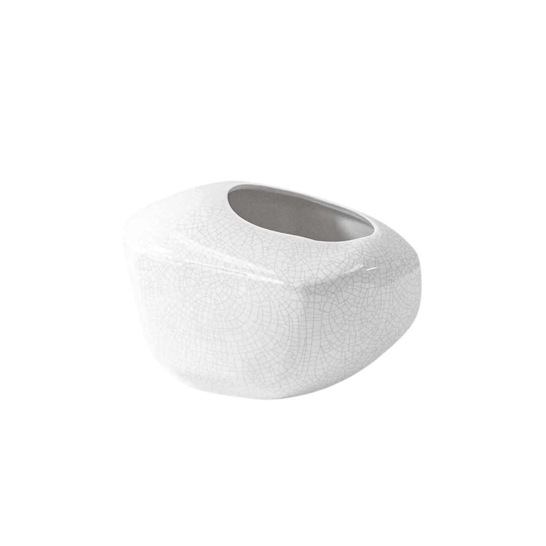 Small White Ceramic Crackle Rock-Shaped Vase