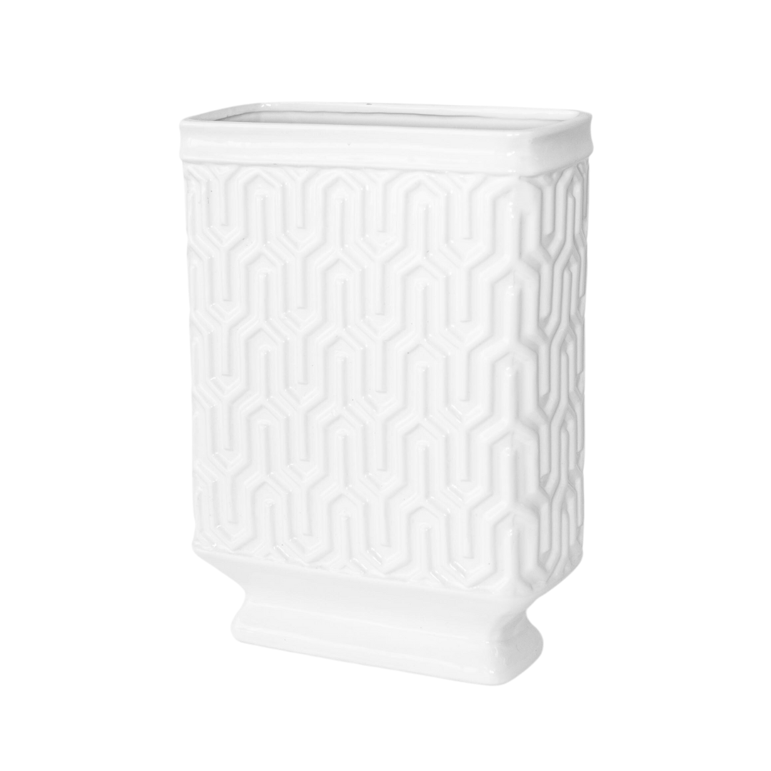 Tall White Geometric Vase
