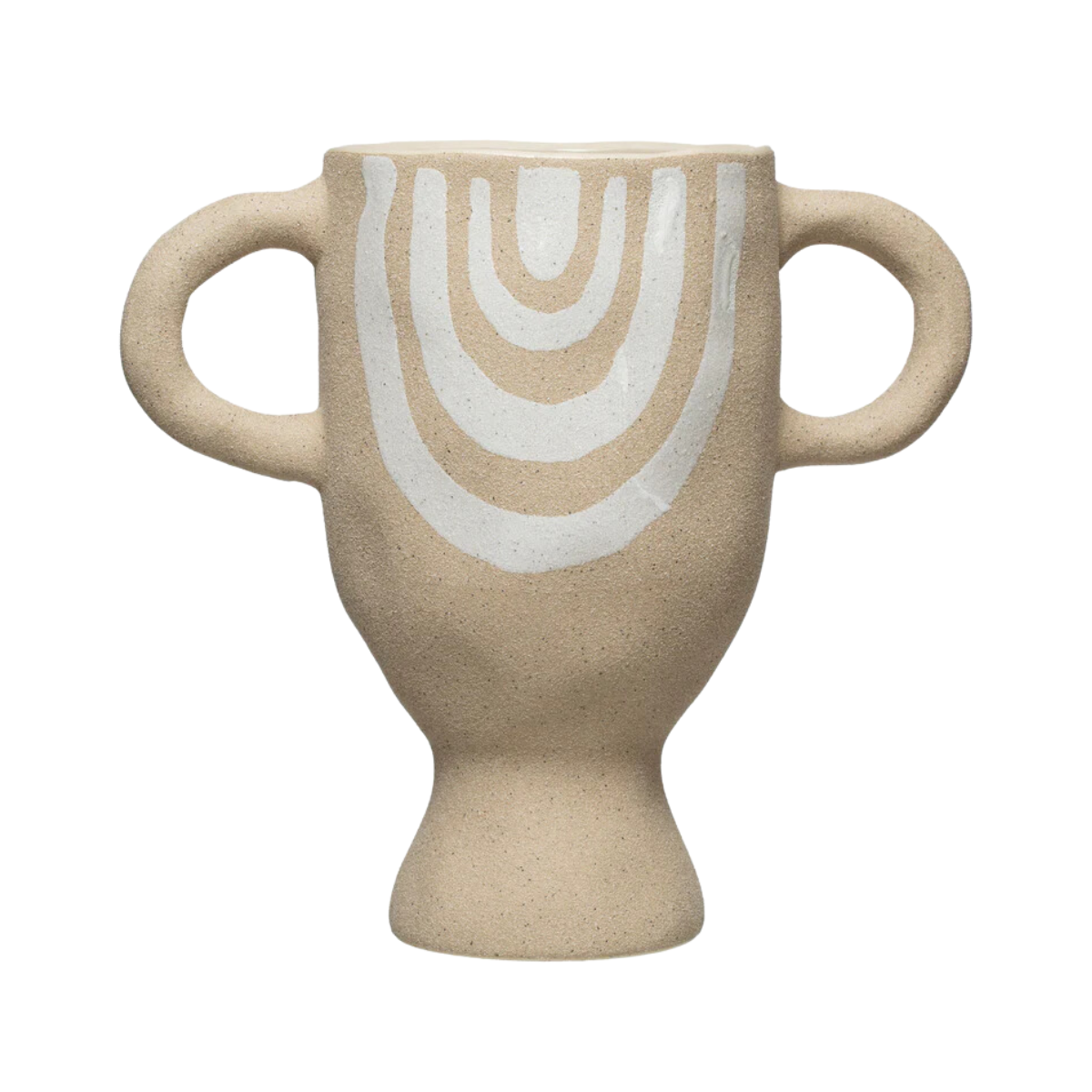 Stoneware Sand w/ White Painted Rainbow & Handles