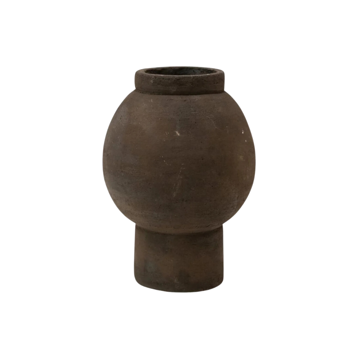 Small Round Brown Stoneware Vase