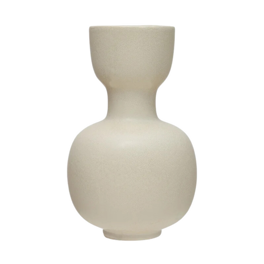 Round Cream Stoneware Vase with Reactive Glaze