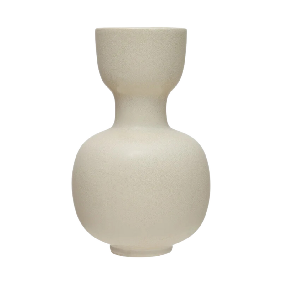 Round Cream Stoneware Vase with Reactive Glaze