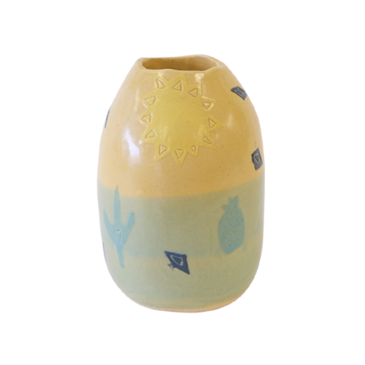 Small Yellow & Green Ceramic Vase
