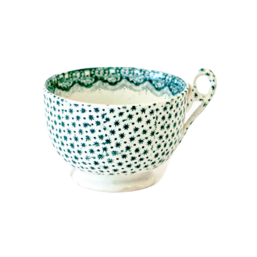 White Tea Cup with Green Pattern