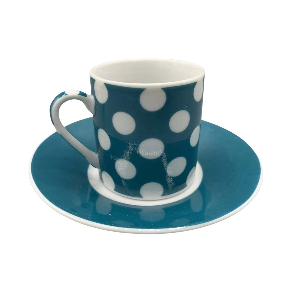 Small Blue Teal Polka Dot Cup & Saucer