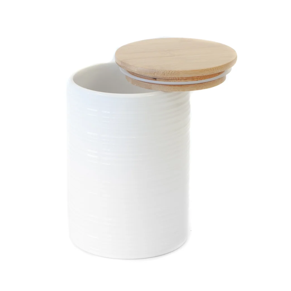 White Ribbed Jar w/ Wooden Lid