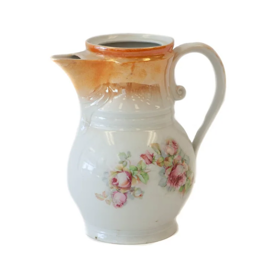 White and Orange Pitcher w/ Flowers