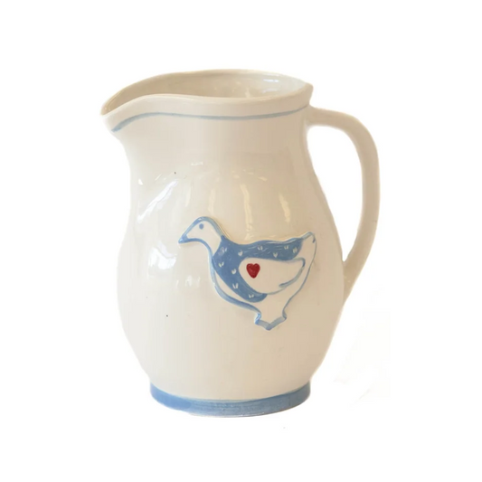 White and Blue Pitcher with Duck