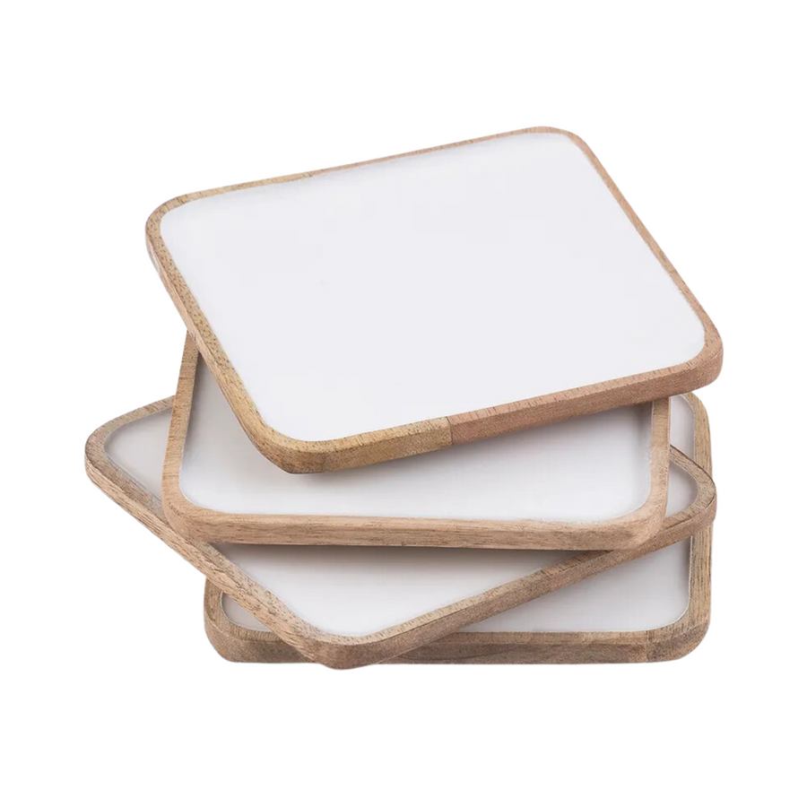 Mango Wood & White Enamel Coaster