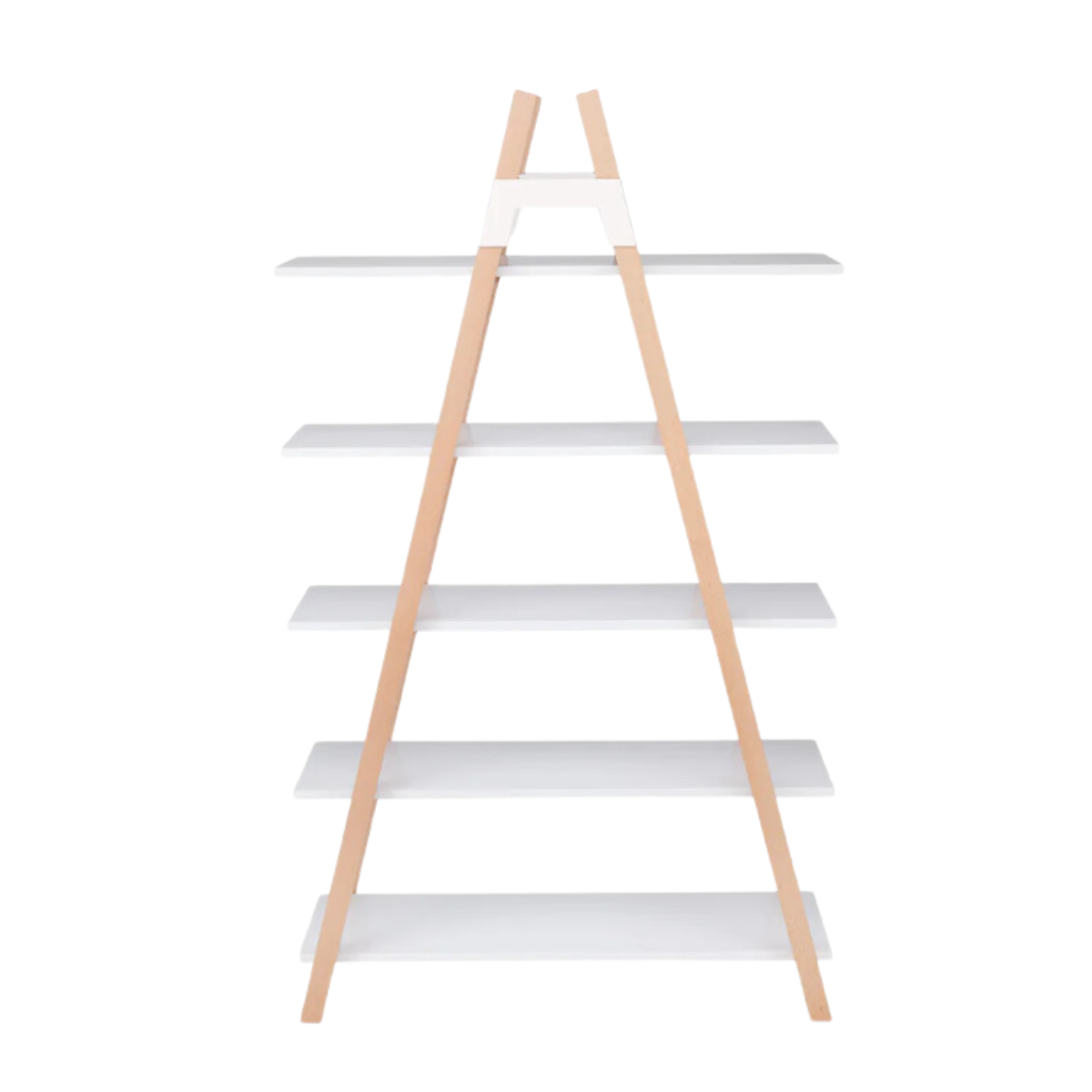 White Triangle Ladder Bookshelf w/ Natural Wood Fram