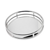 Round Tray with Mirror Bottom and Silver Metal Frame