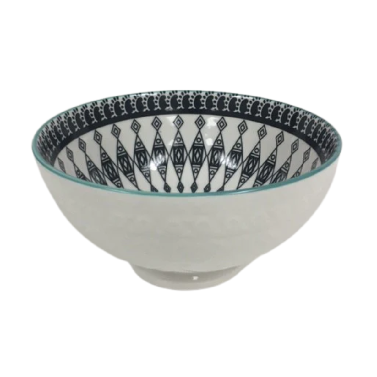 White Bowl w/ Black & Teal Pattern
