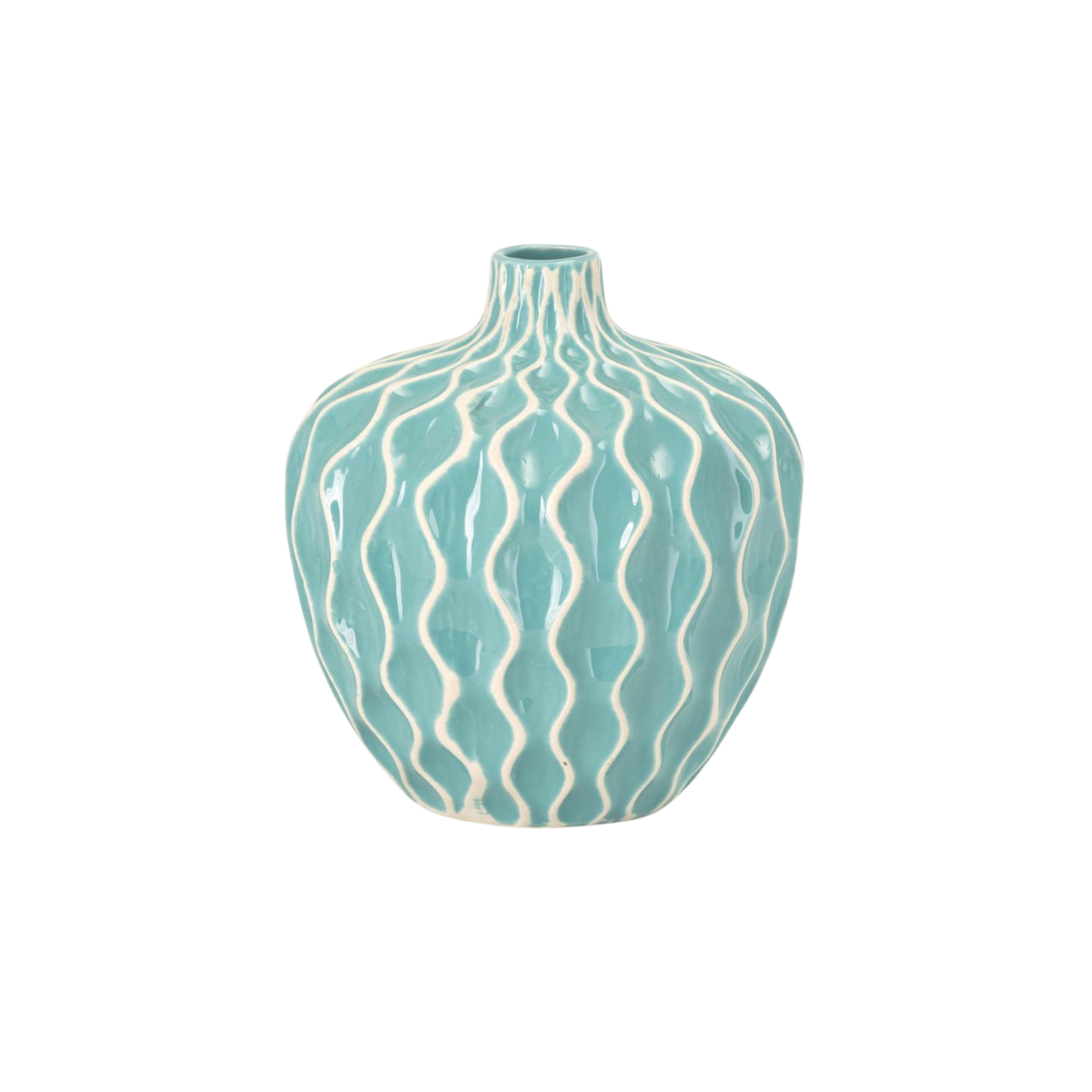 Wavy White Ribs Blue Vase
