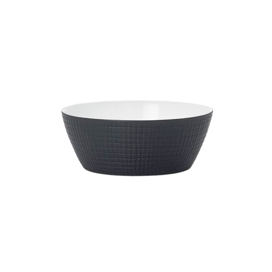 Small Matte Grey Bowl w/ Grid Texture & White Interior