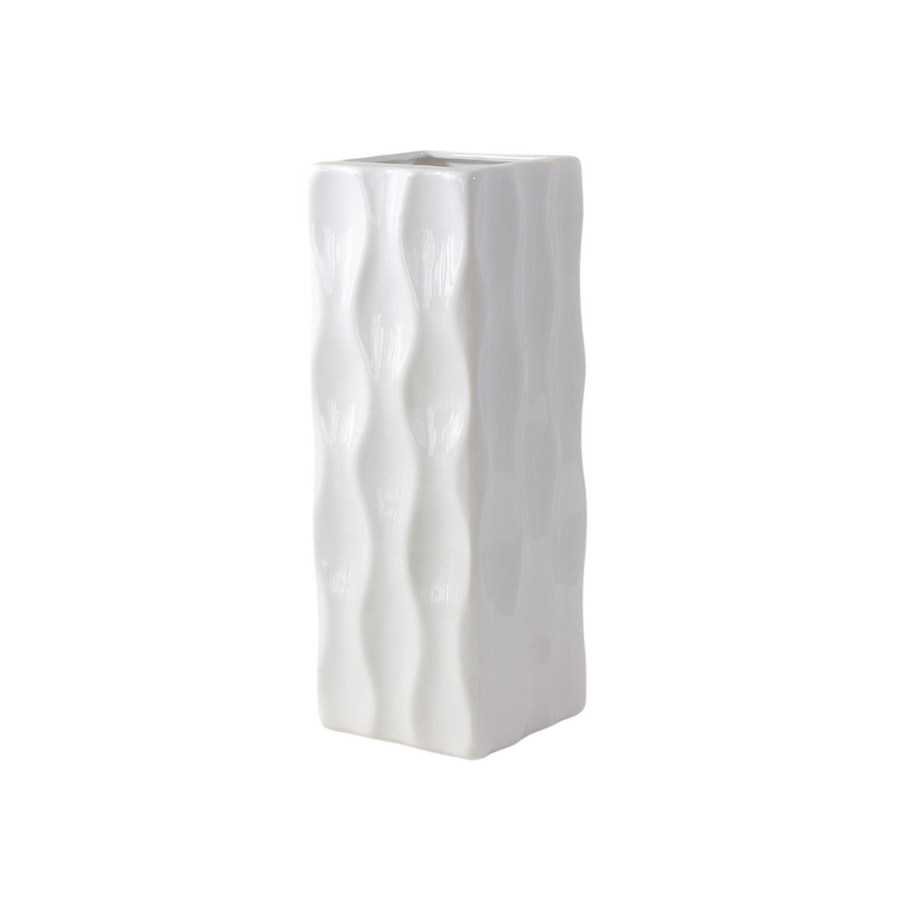 White Square Short Divot Wave Vase