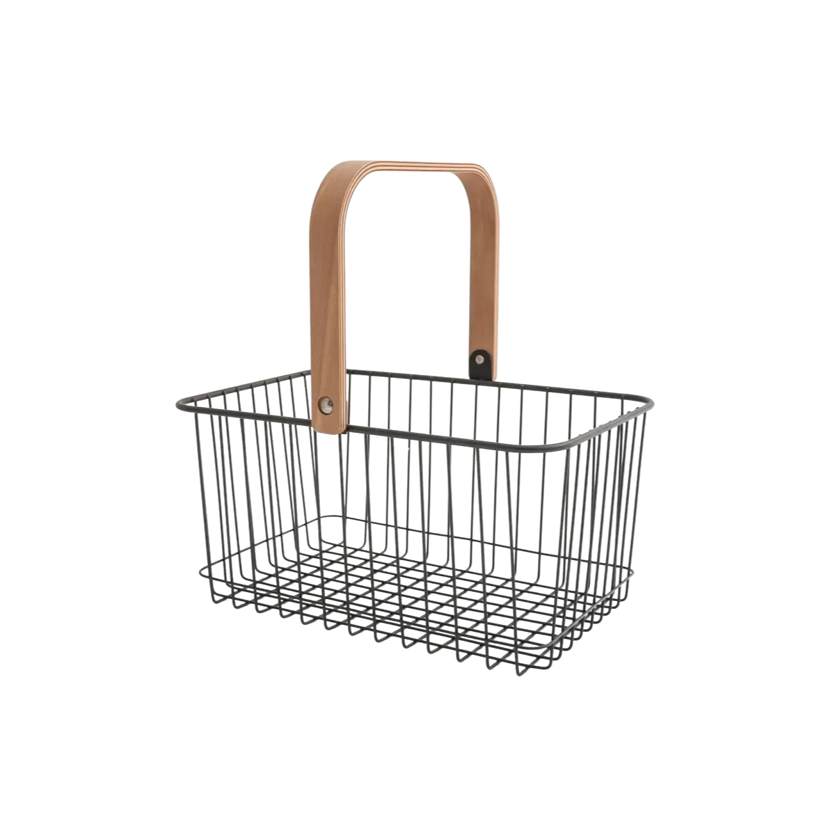 Small Black Wire Basket with 1 Wood Handle