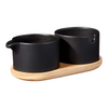 Matte Black Creamer & Sugar w/ Wooden Tray