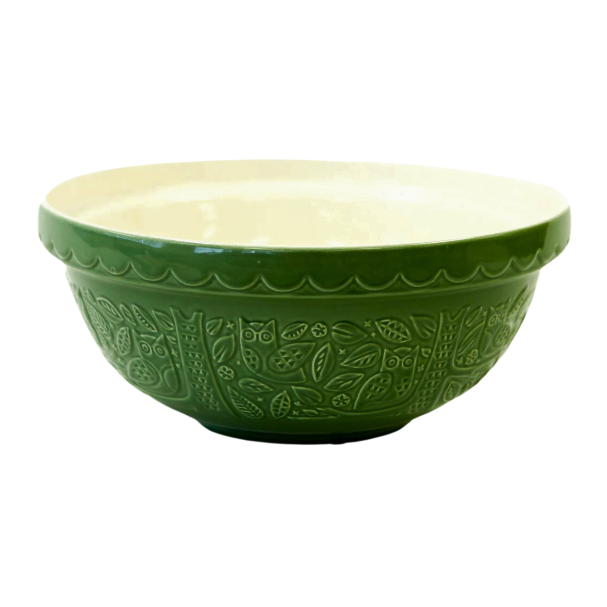 Large Ceramic Moss Green Mixing Bowl w/Owls