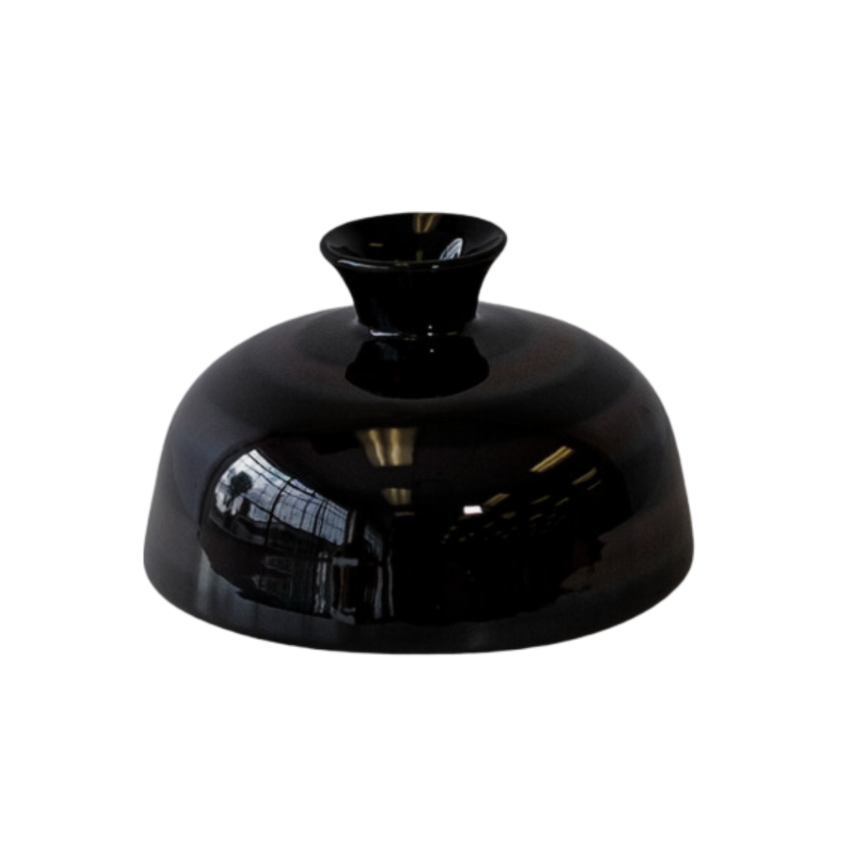 Stoneware Black Vase w/ Burgundy Stripes