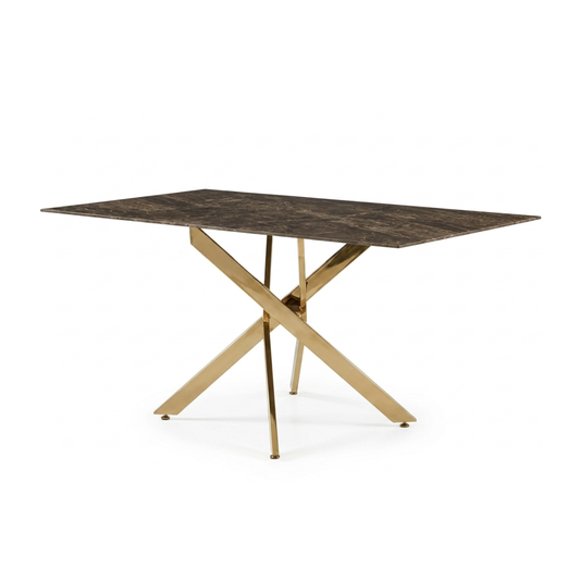 Brown Marble With Gold Criss-Cross Base