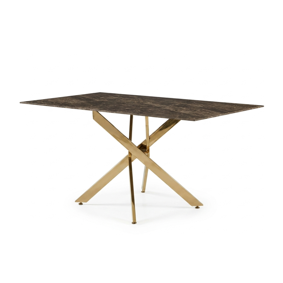 Brown Marble With Gold Criss-Cross Base
