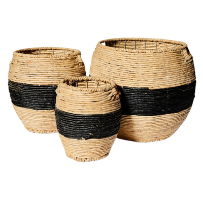 Large Woven Black Stripe Basket