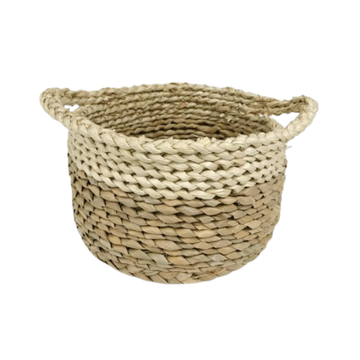 Medium Woven Tan Strip Round Basket