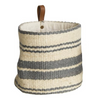 Large Basket with Cream and Grey Stripes & Leather Loop